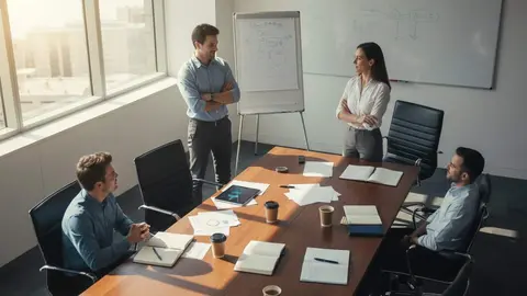 Reuni&oacute; de debat on la decisi&oacute; ja est&agrave; presa i s'exploren possibles alternatives i matisos davant la proposta presentada &mdash; Imagen generada por IA