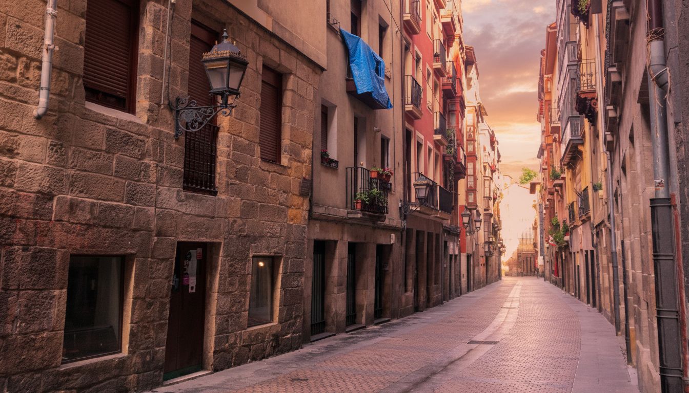 Restes de la muralla de Bilbao, a la part esquerra del carrer. Imatge d'arxiu.