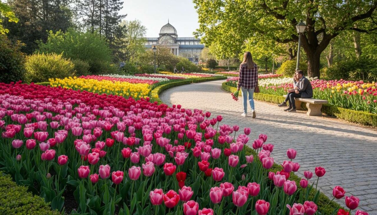 Recreació amb IA de la "Petita Holanda" del Reial Jardí Botànic de Madrid.