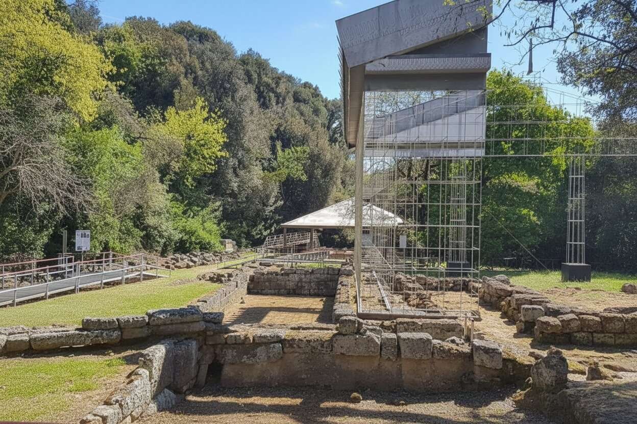 Santuario etrusco de Apolo en la ciudad arqueológica de Veís. Imagen de Google Maps.